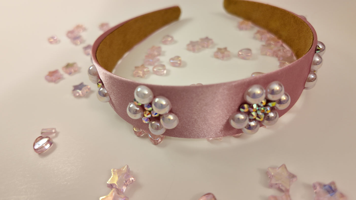 PINK PEARL AND CRYSTAL HANDMADE HEADBAND