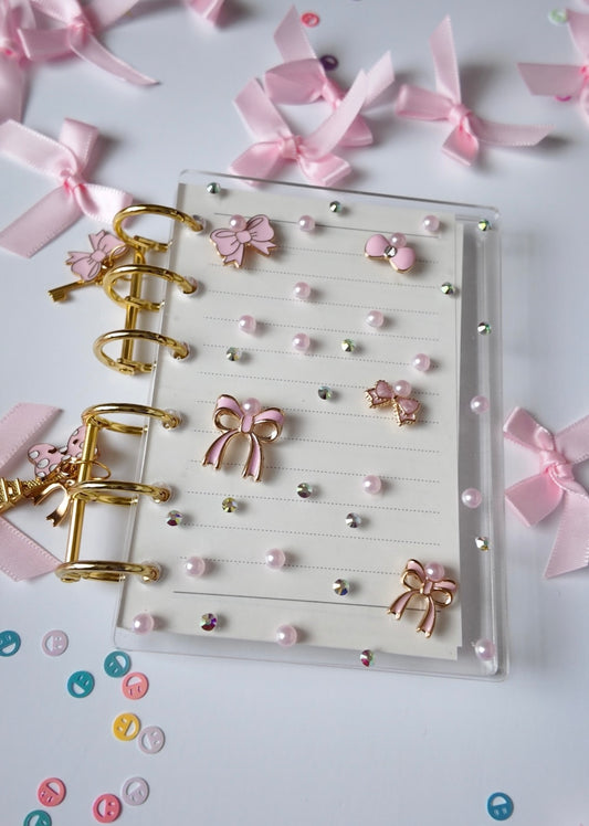 ACRYLIC BOWS &  PEARLS  HANDMADE A7 SMALL BINDER