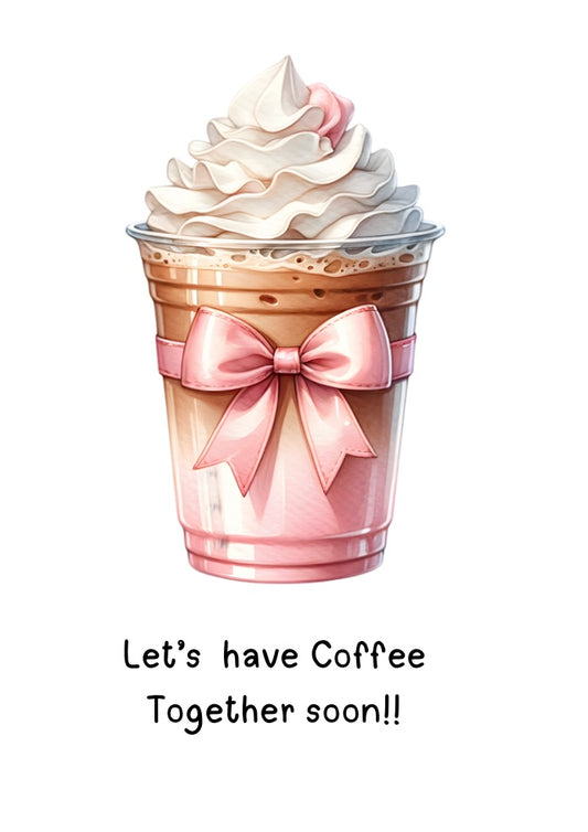 (CRYSTAL COLLECTION) LET’S HAVE  A  COFFEE 5x7  Greeting  Cards (Pack  of 6)This card will be decorated with beautiful crystals on the pink bow for lots of sparkle and glam!(ENVELOPES ARE INCLUDED)