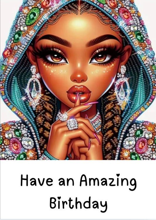 (CRYSTAL COLLECTION) GLAMOROUS BIRTHDAY GREETING CARDS WITH CRYSTALS(6 Pack) 5X7 Envelopes are included.(Card is blank inside)