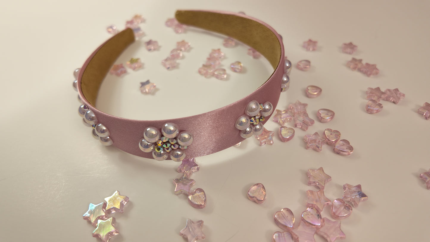 PINK PEARL AND CRYSTAL HANDMADE HEADBAND
