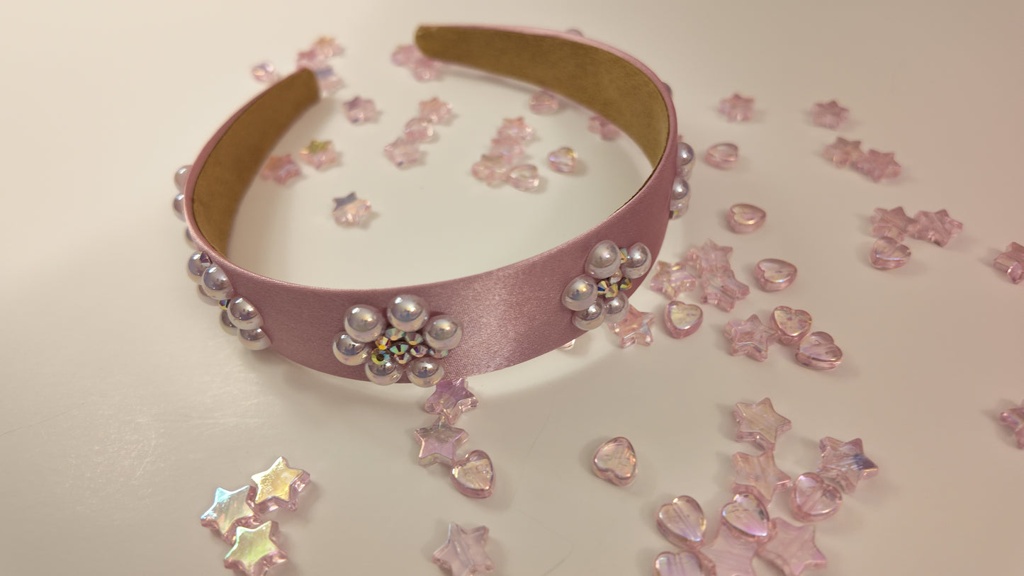 PINK PEARL AND CRYSTAL HANDMADE HEADBAND